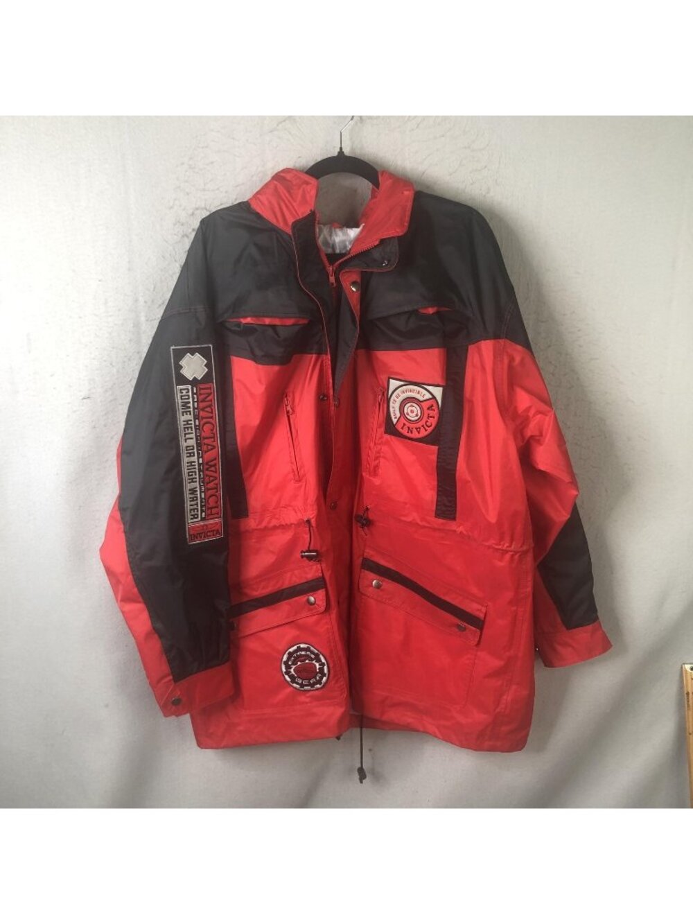 Invicta Jacket Mens 2XL Red Black Parka Hooded Swiss Extreme Gear Retro Outdoor